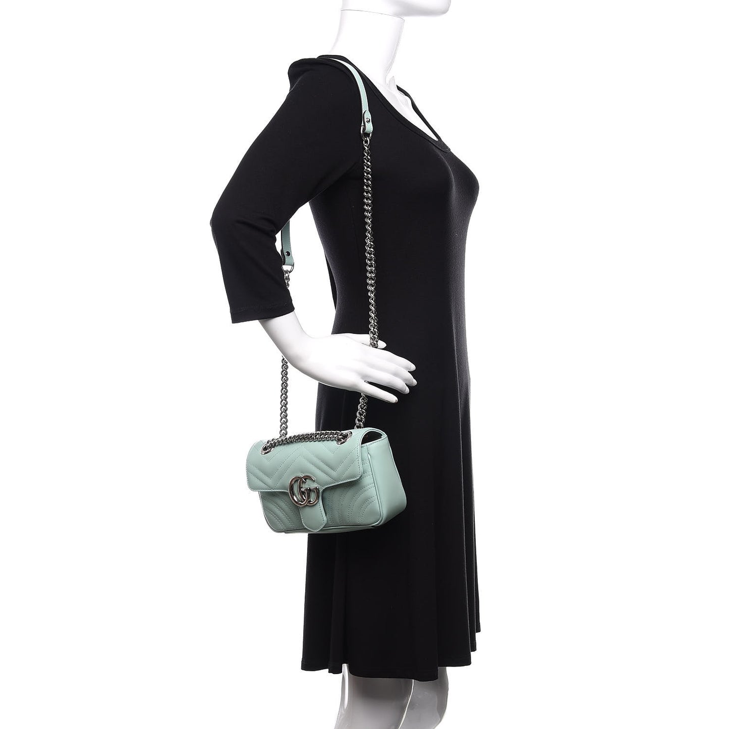 Calfskin Matelasse Mini GG Marmont Shoulder Bag Water Green