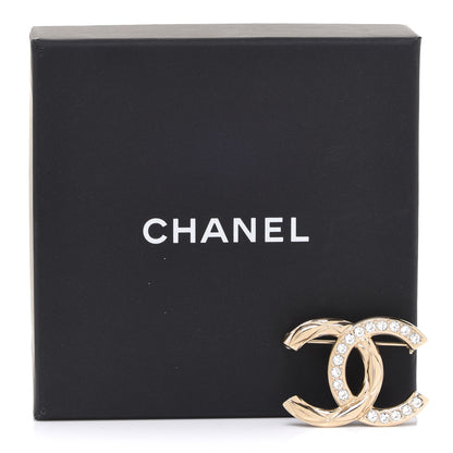 Chanel Metal Quilted Crystal CC Brooch Light Gold 5 of 5