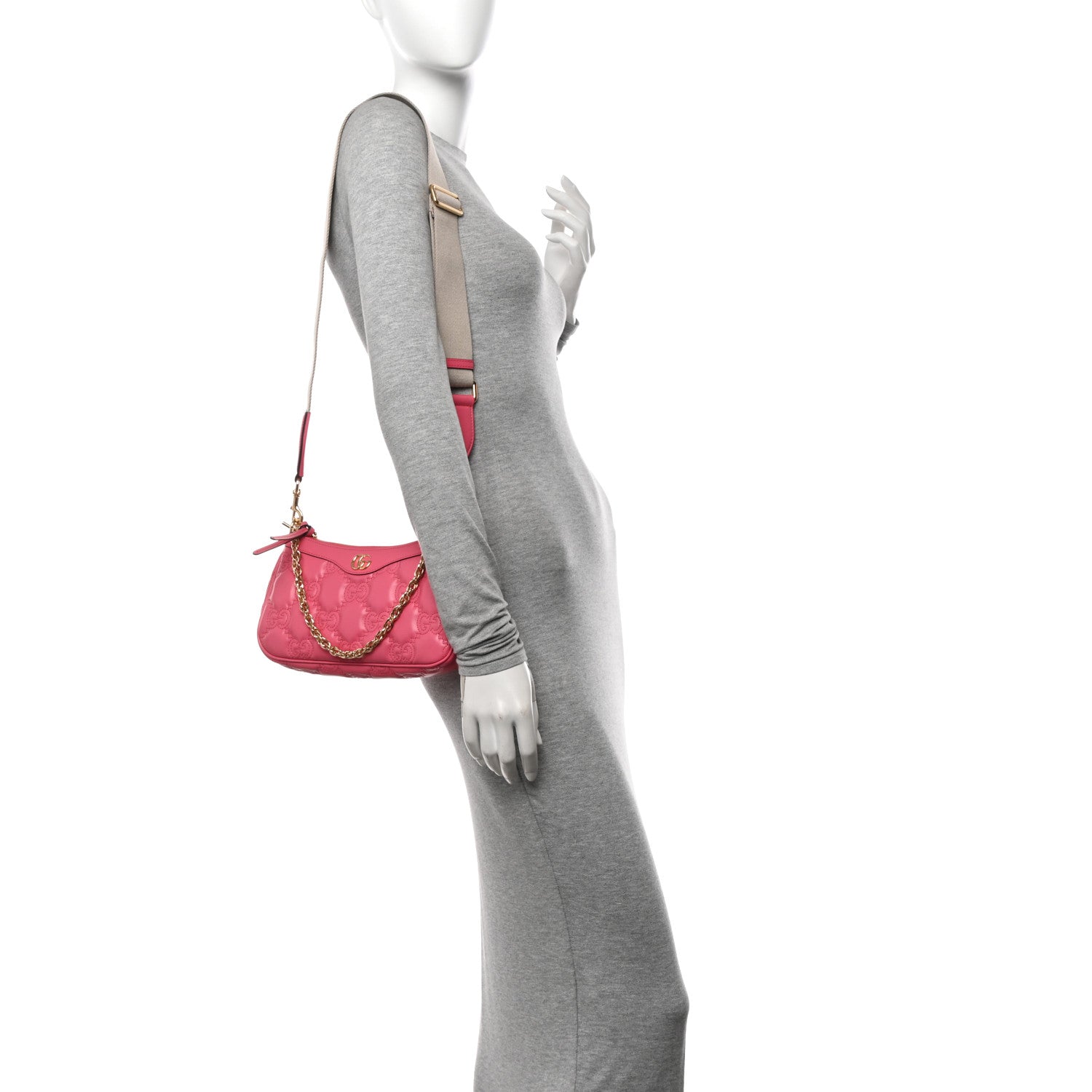 Gucci Calfskin GG Matelasse Chain Handbag Rhodamine Pink Natural 2 of 12