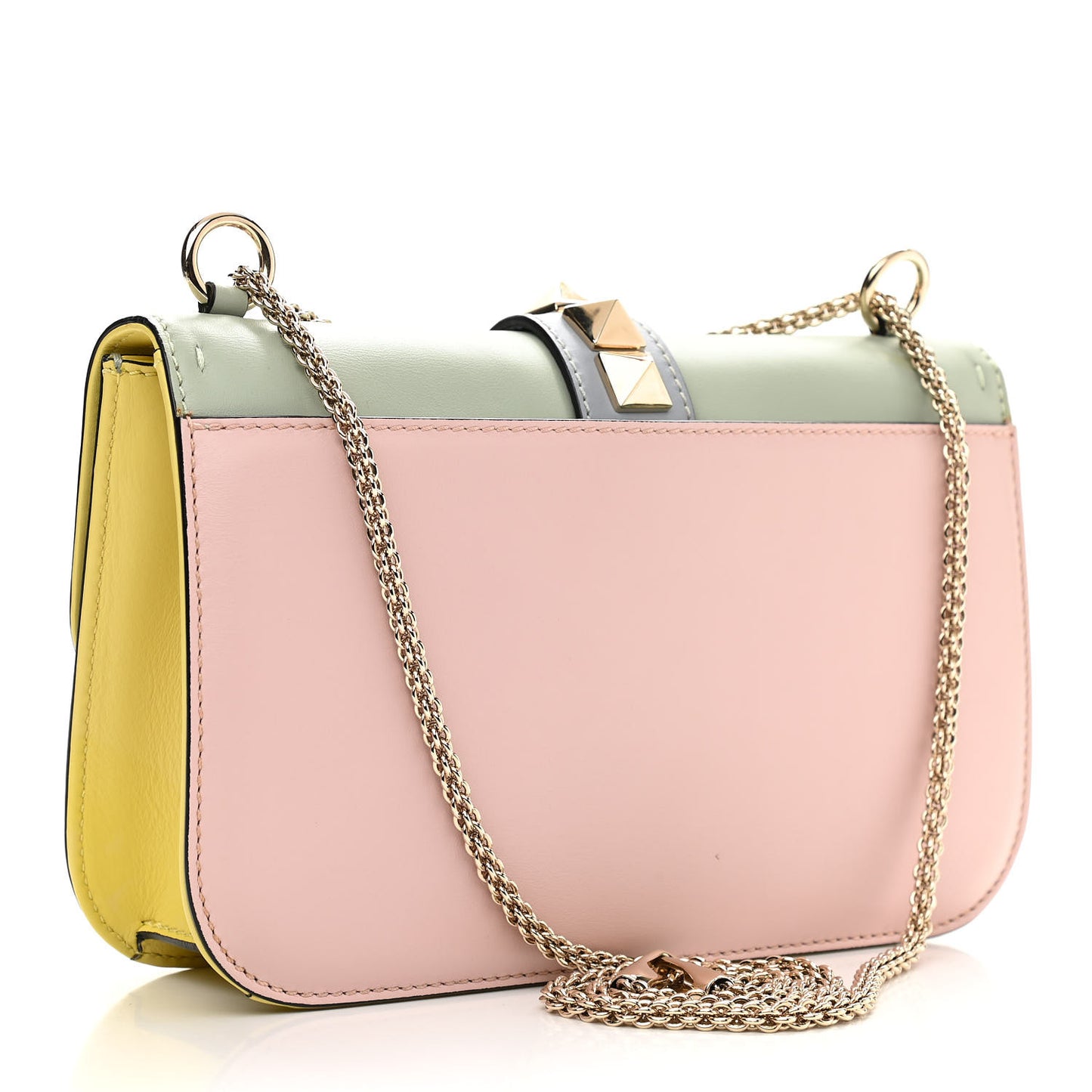 Vitello Watercolor Medium Glam Lock Rockstud Flap Rose Green Yellow Sky