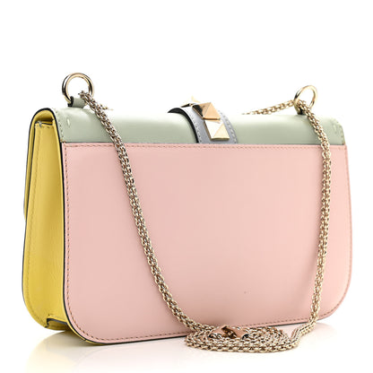 Valentino Garavani Vitello Watercolor Medium Glam Lock Rockstud Flap Rose Green Yellow Sky 3 of 11