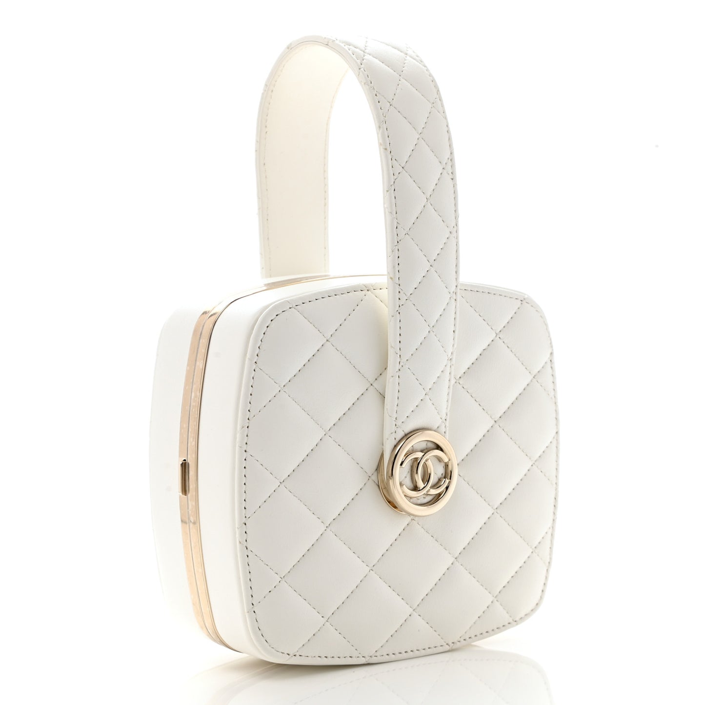 Lambskin Minaudiere Vanity With Handle White