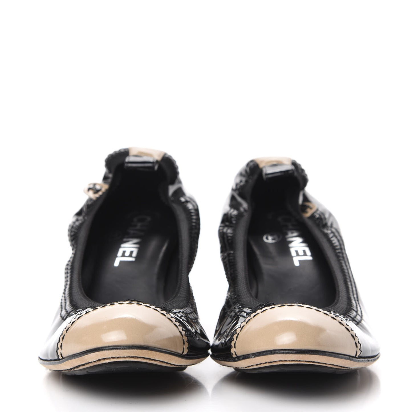 Lambskin Patent CC Elastic Stretch Pumps 39 Beige Black