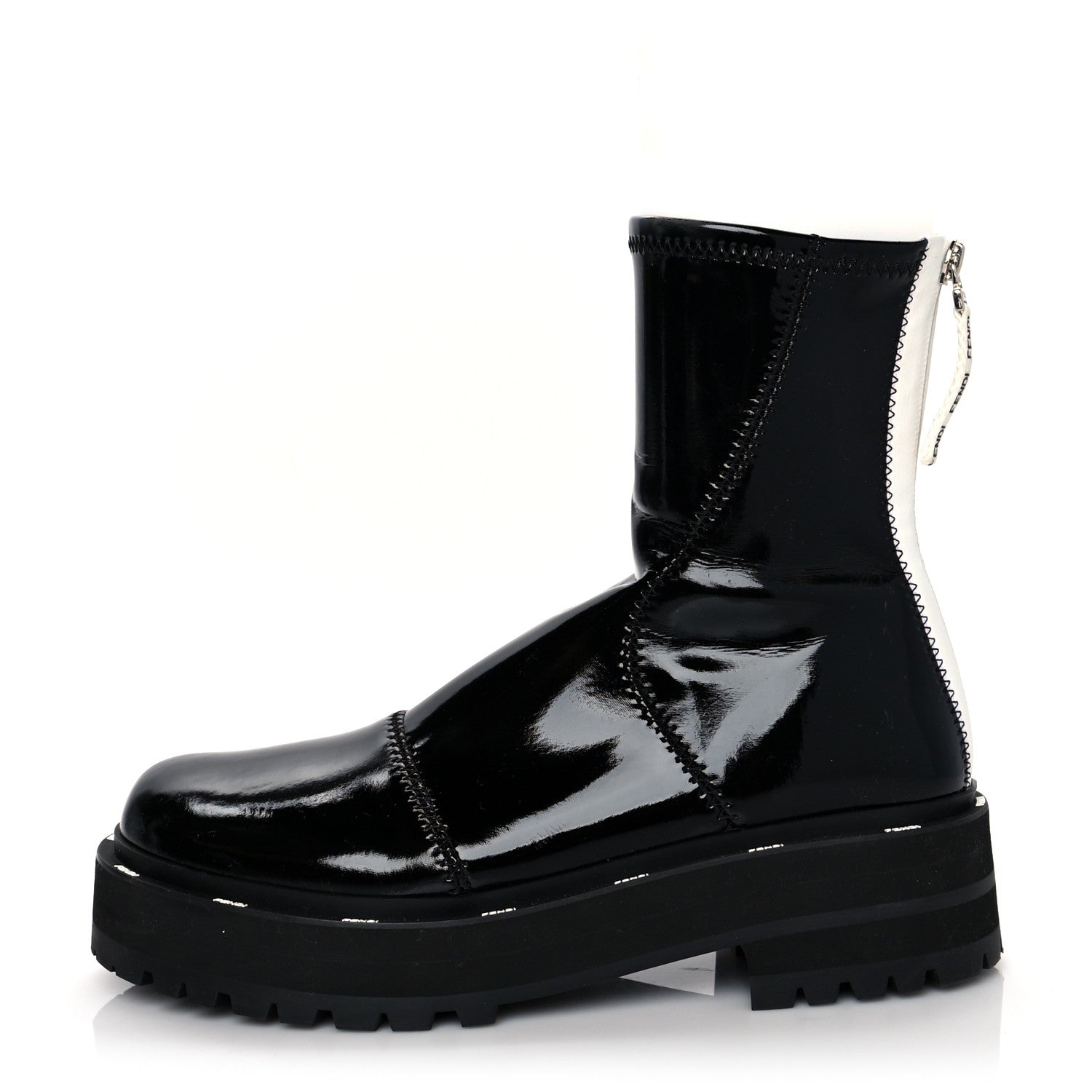 Fendi Patent Neoprene Combat Boots 39.5 Black 1 of 7