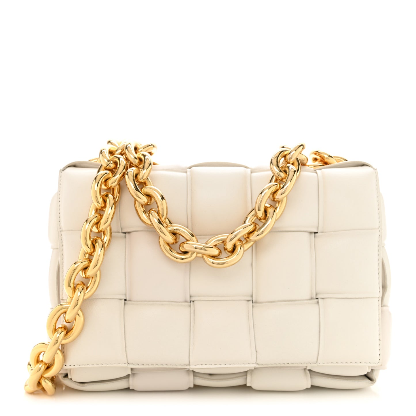 Lambskin Maxi Intreccio Padded Chain Cassette Crossbody Bag Chalk