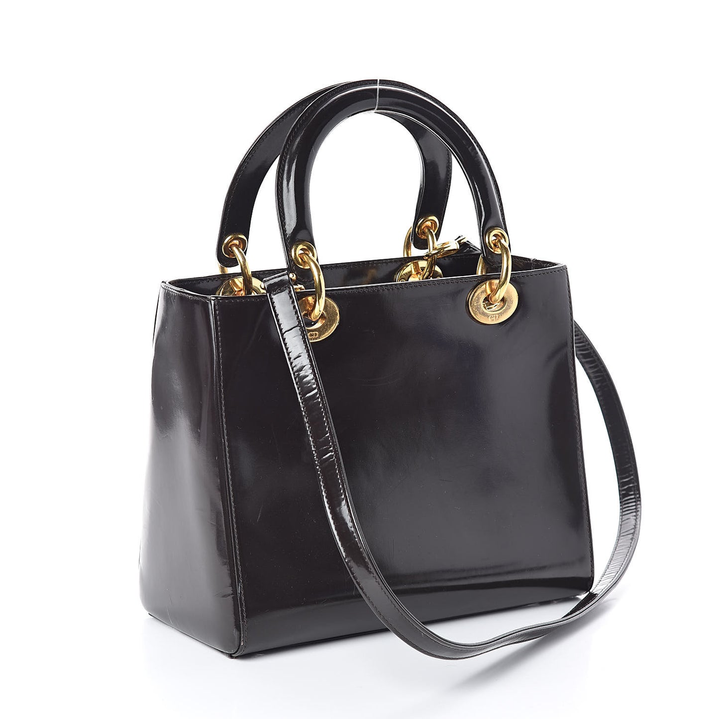 Patent Medium Lady Dior Dark Brown