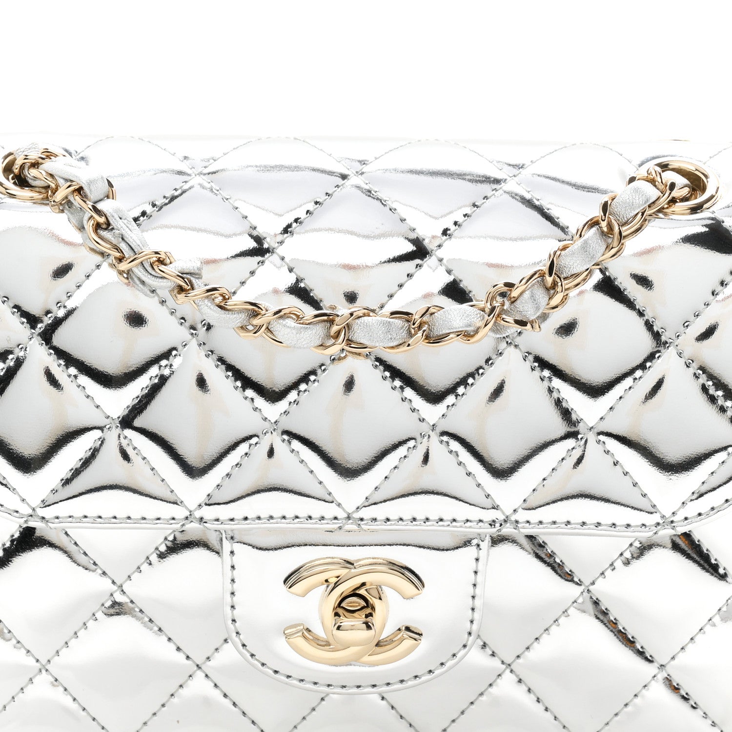 Chanel Mirror Calfskin Metallic Calfskin Quilted Hollywood Boulevard Mini Flap With Star Coin Purse Silver 9 of 11