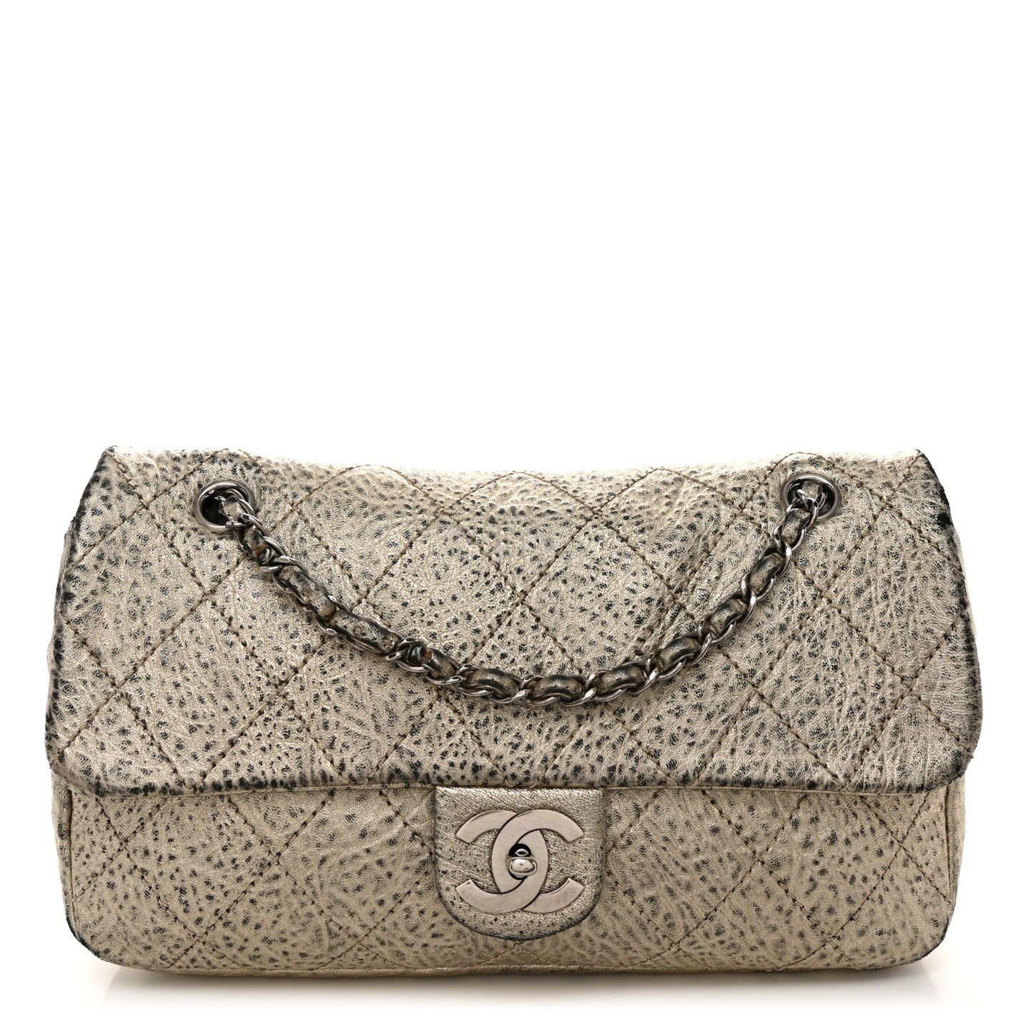 Distressed Metallic Lambskin Quilted Le Marais Ligne Flap Gold