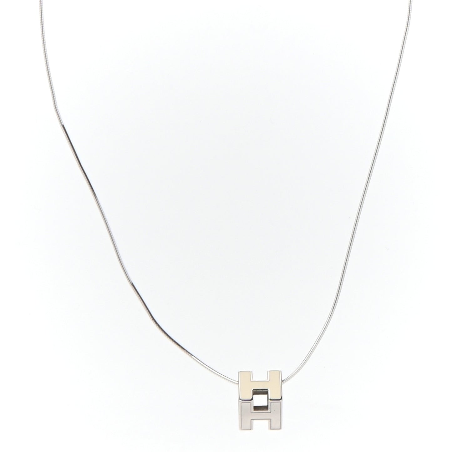 Palladium Lacquered Cage d'H Pendant Necklace Ecru