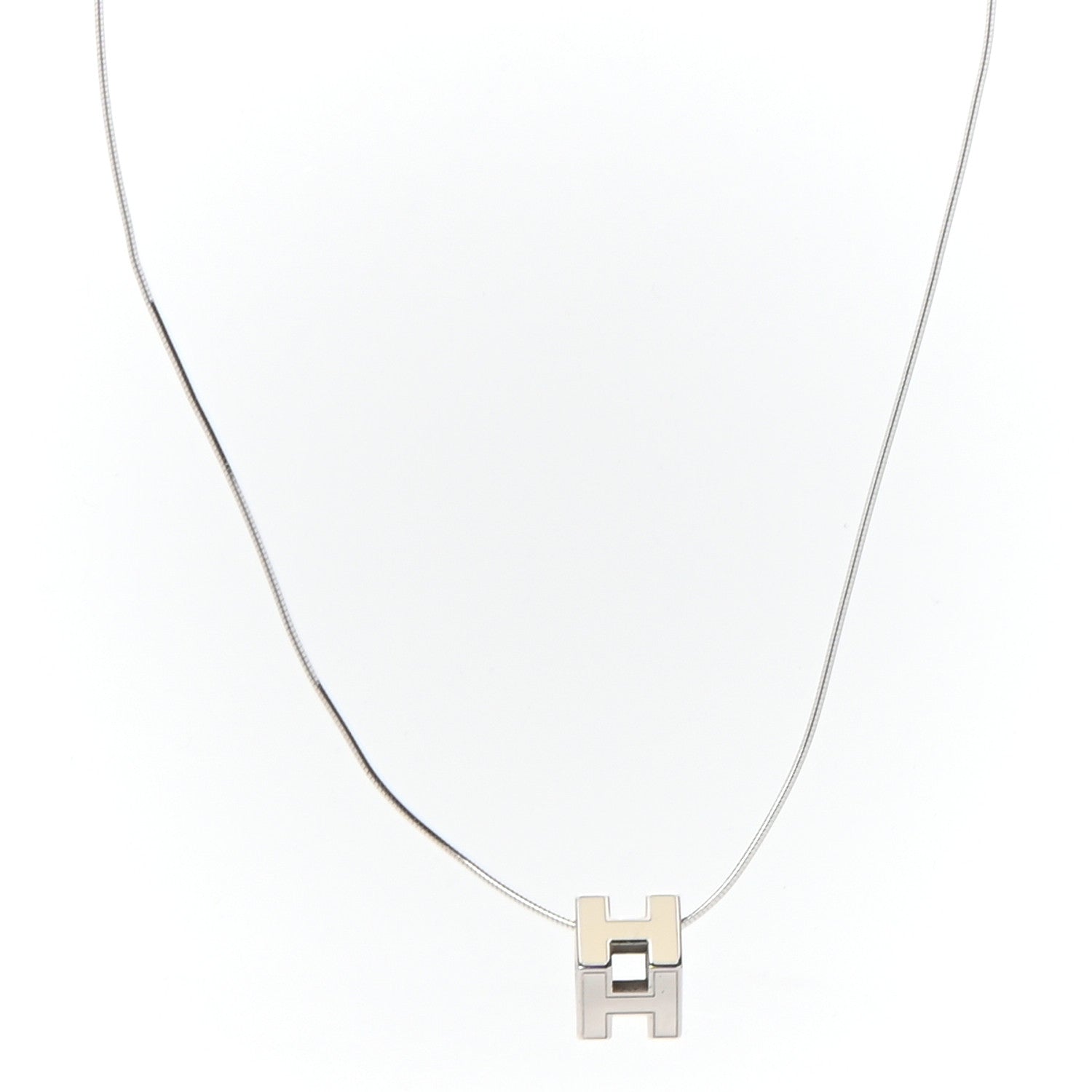 Hermes Palladium Lacquered Cage d'H Pendant Necklace Ecru 1 of 8
