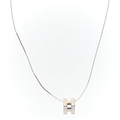Hermes Palladium Lacquered Cage d'H Pendant Necklace Ecru 1 of 8