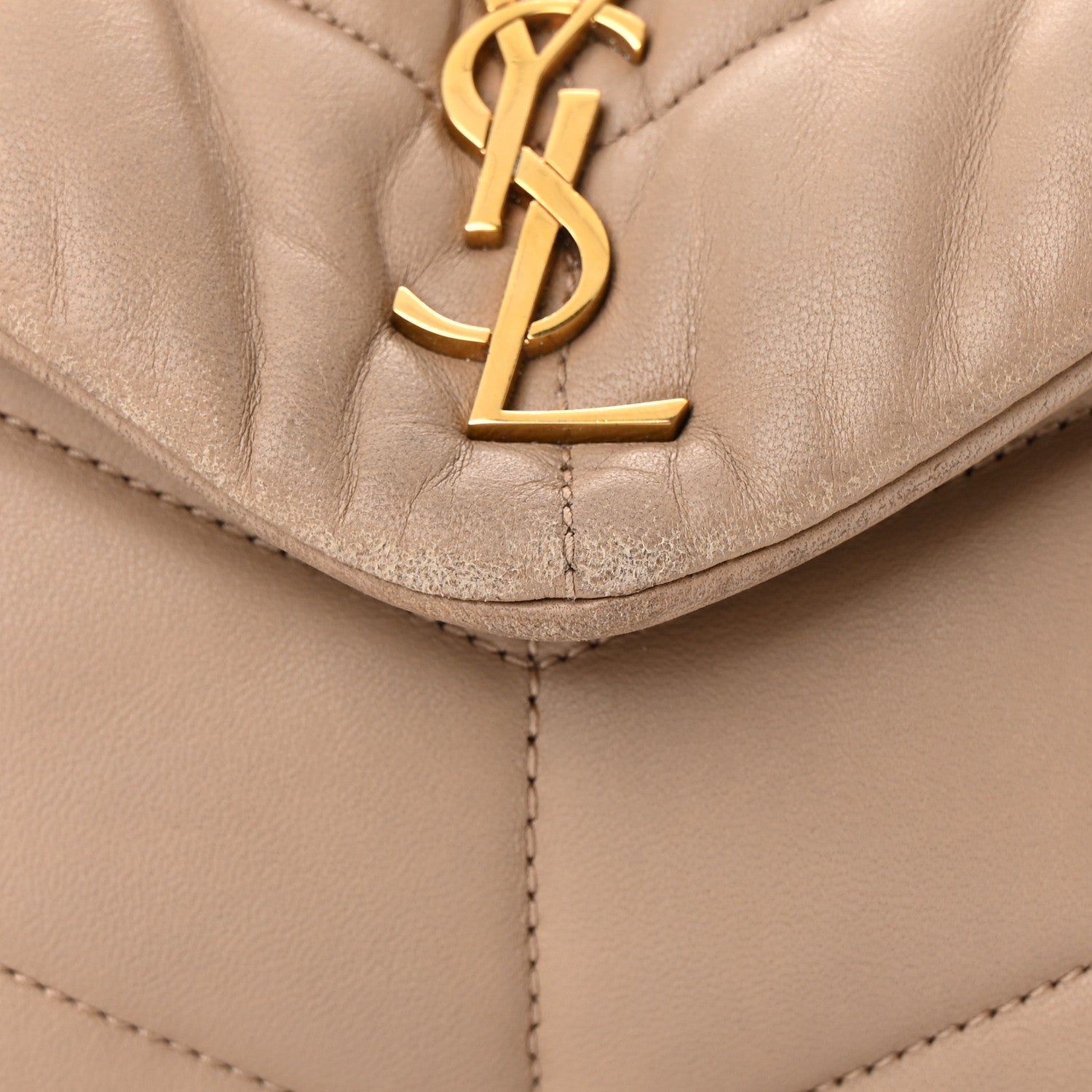 Saint Laurent Lambskin Quilted Toy Loulou Puffer Monogram Chain Satchel Dark Beige 8 of 20