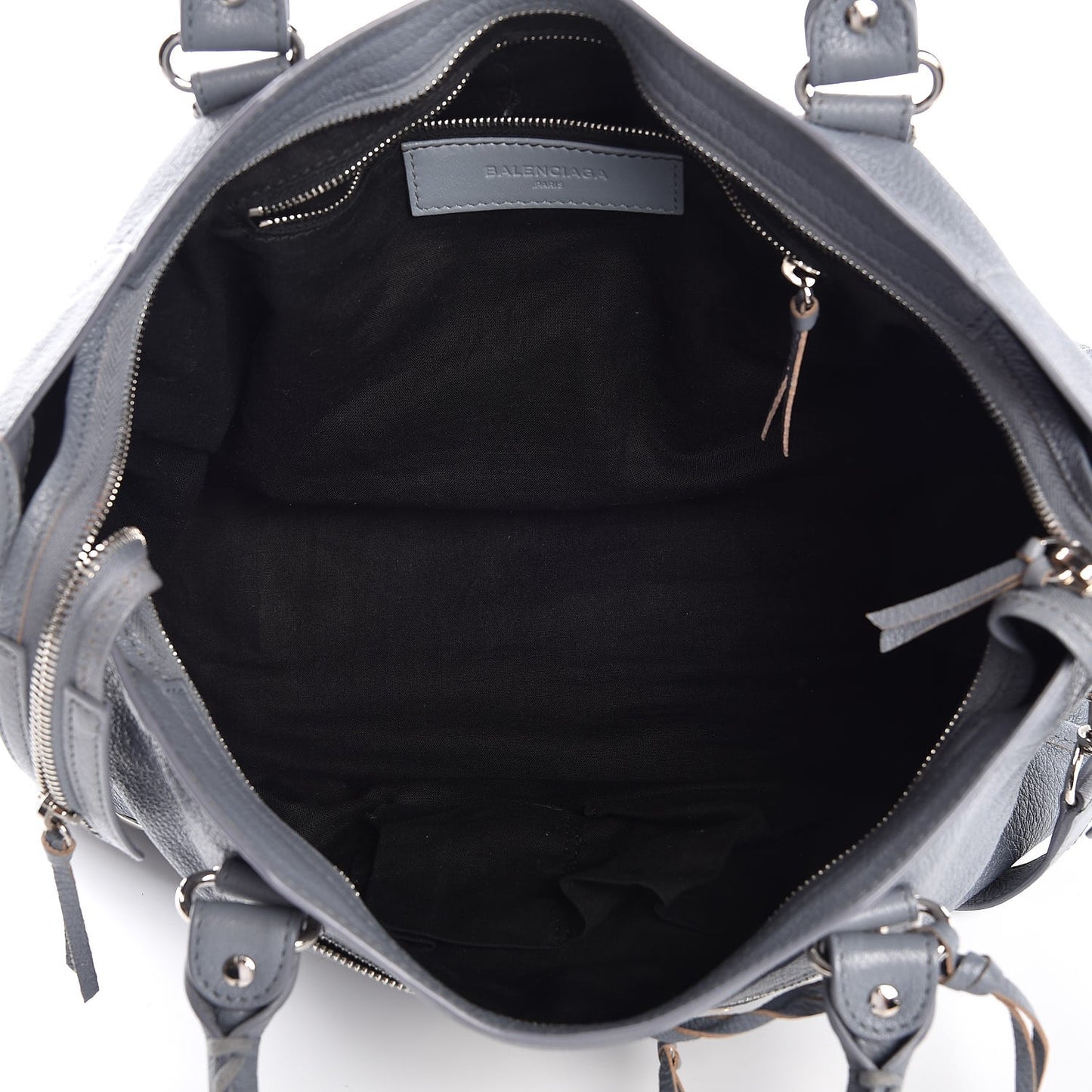 BALENCIAGA Chevre Silver Metallic Edge City Blue Acier