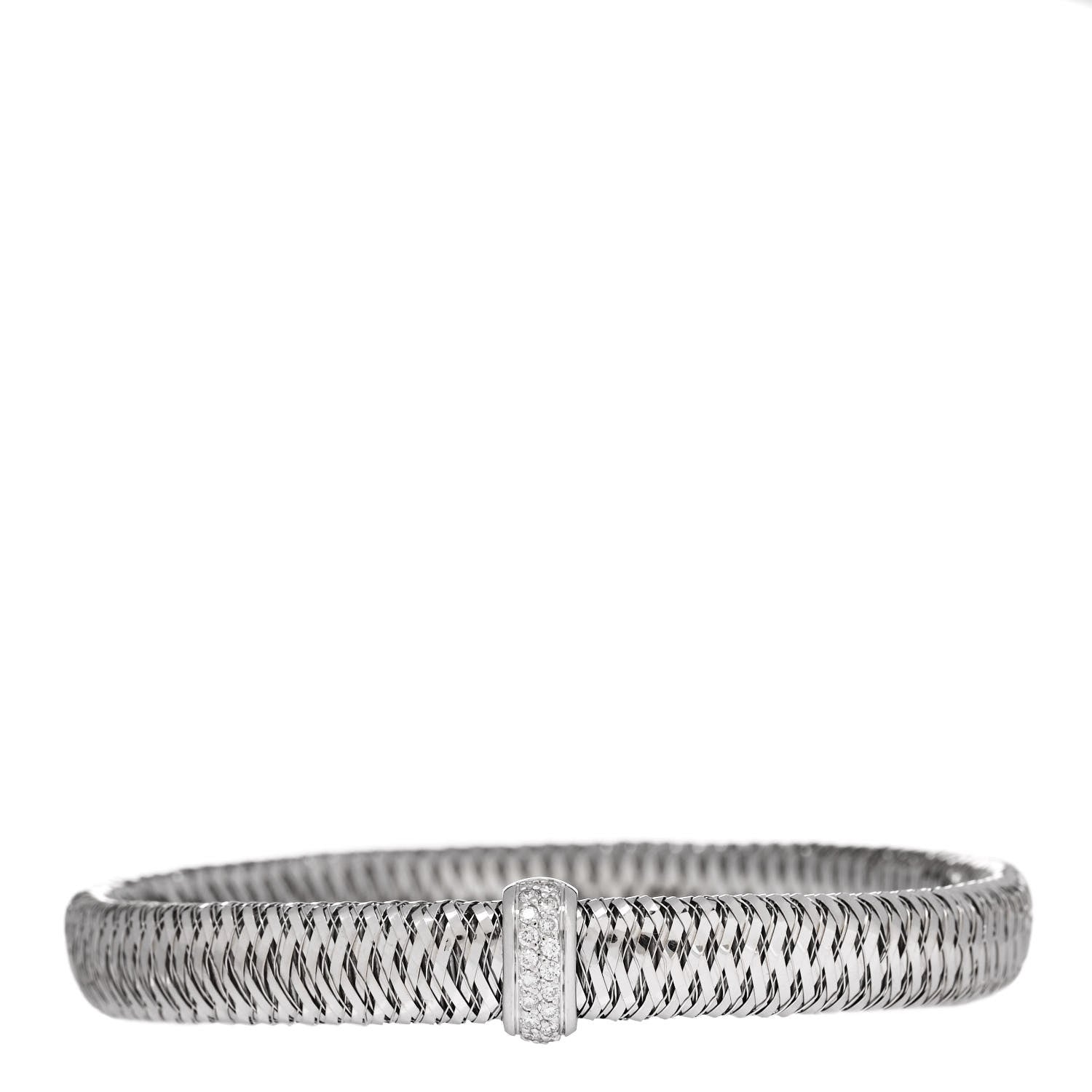 Roberto Coin 18K White Gold Diamond Medium Primavera Bangle Bracelet 1 of 3