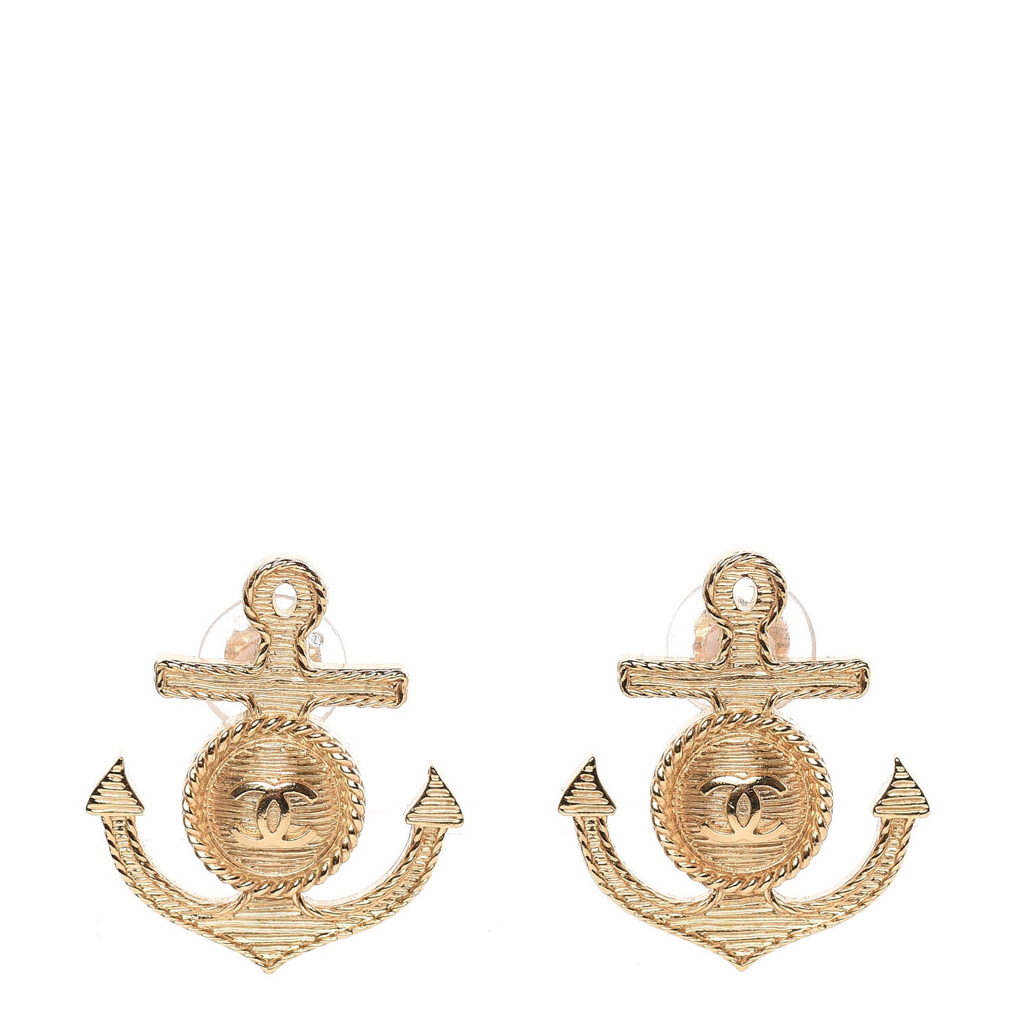 Metal Anchor CC Earrings Gold