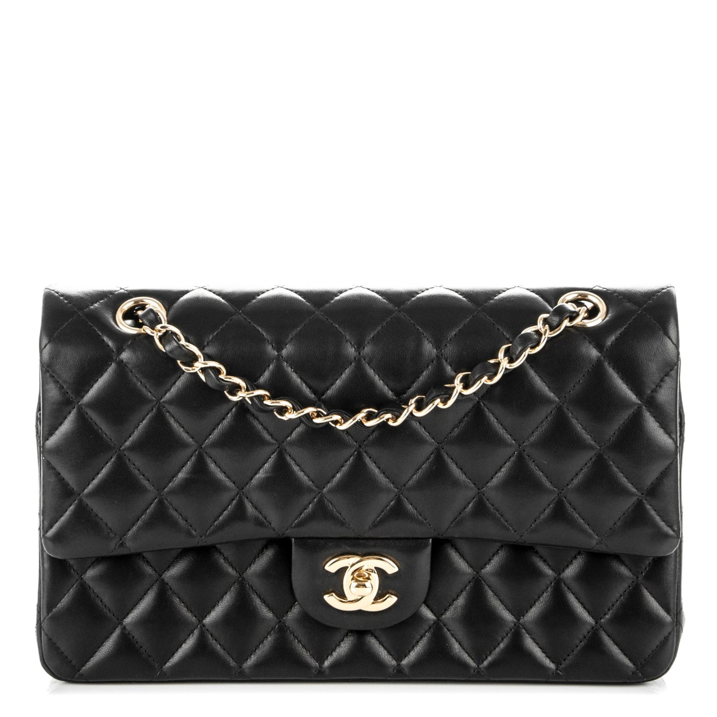 Lambskin Quilted Medium Double Flap Black