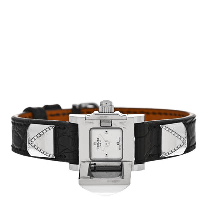 Hermes Stainless Steel Alligator Diamond 16mm Medor Quartz Watch Noir 3 of 5