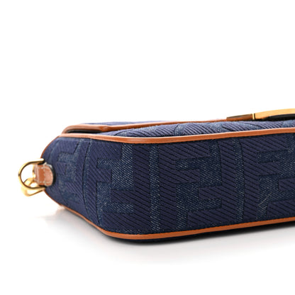 Fendi Denim Vitello King FF Embroidered Baguette Blue Cuoio 8 of 9