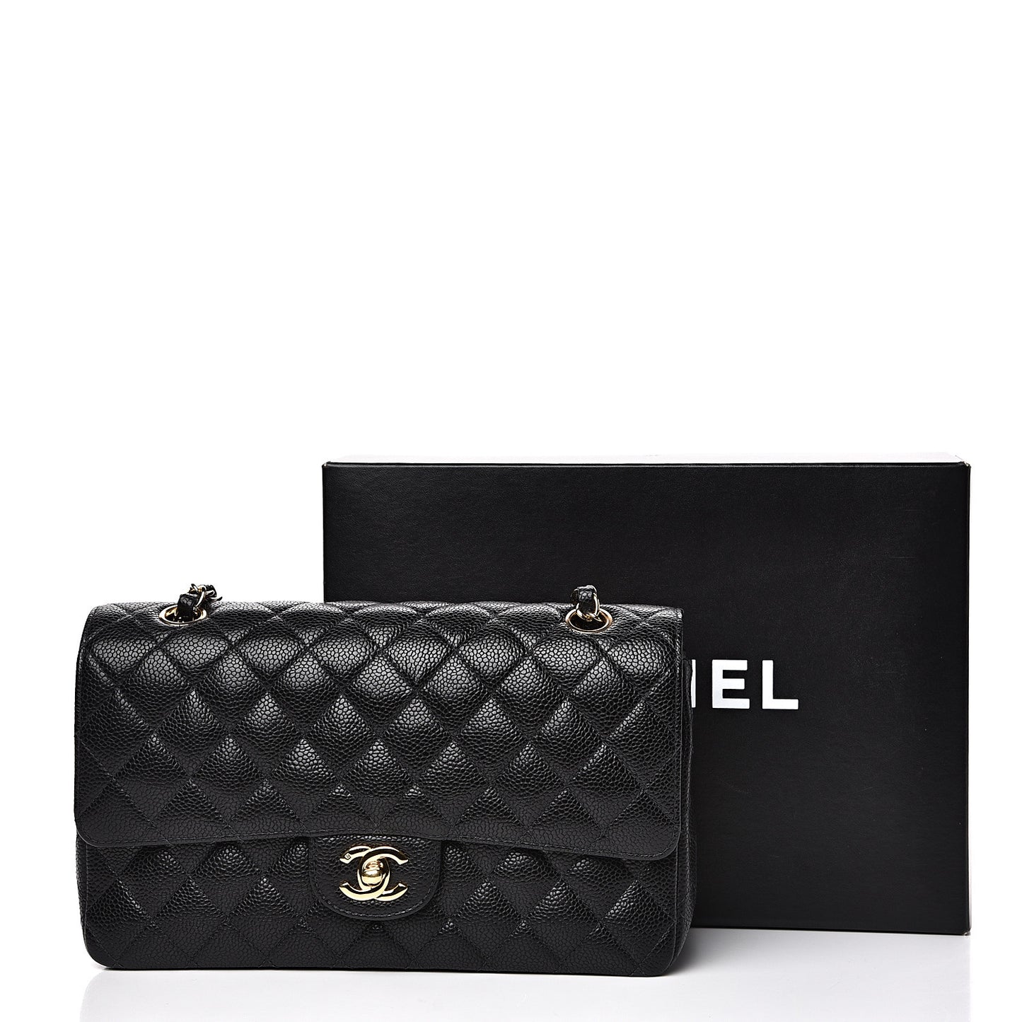 Caviar Quilted Medium Double Flap Black