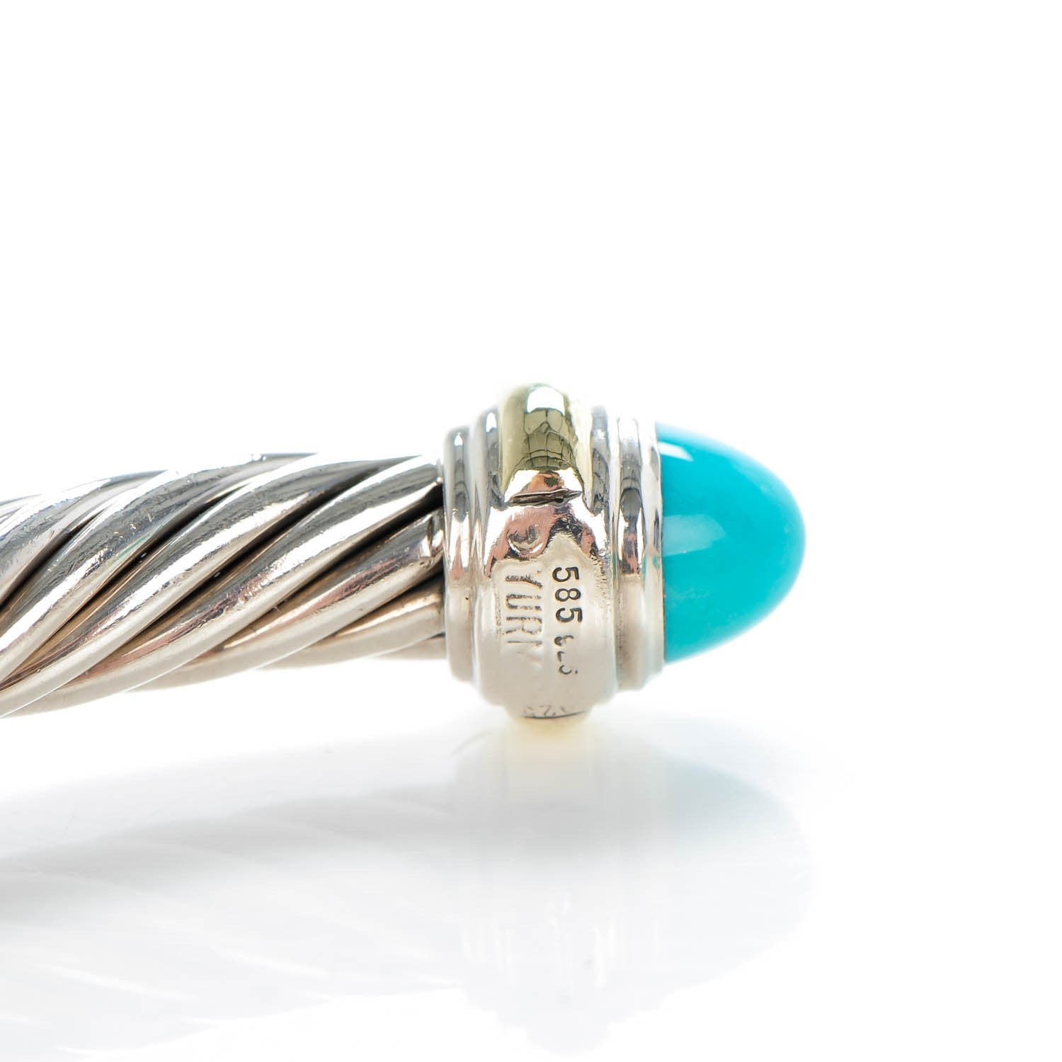 David Yurman Sterling Silver 14K Yellow Gold Turquoise 7mm Cable Classics Bracelet 4 of 6