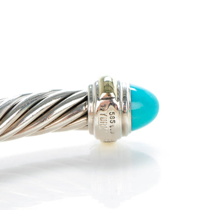 David Yurman Sterling Silver 14K Yellow Gold Turquoise 7mm Cable Classics Bracelet 4 of 6