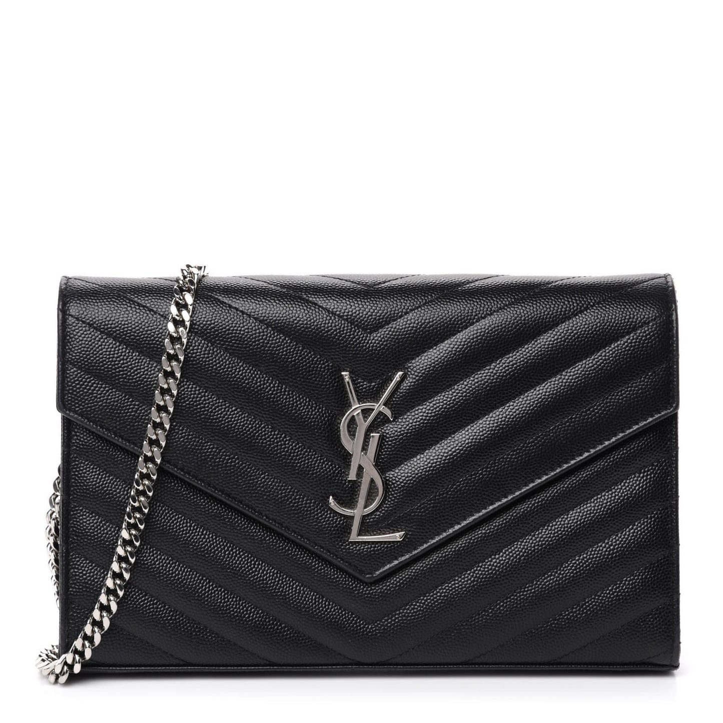 Grain De Poudre Matelasse Chevron Monogram Chain Wallet Black