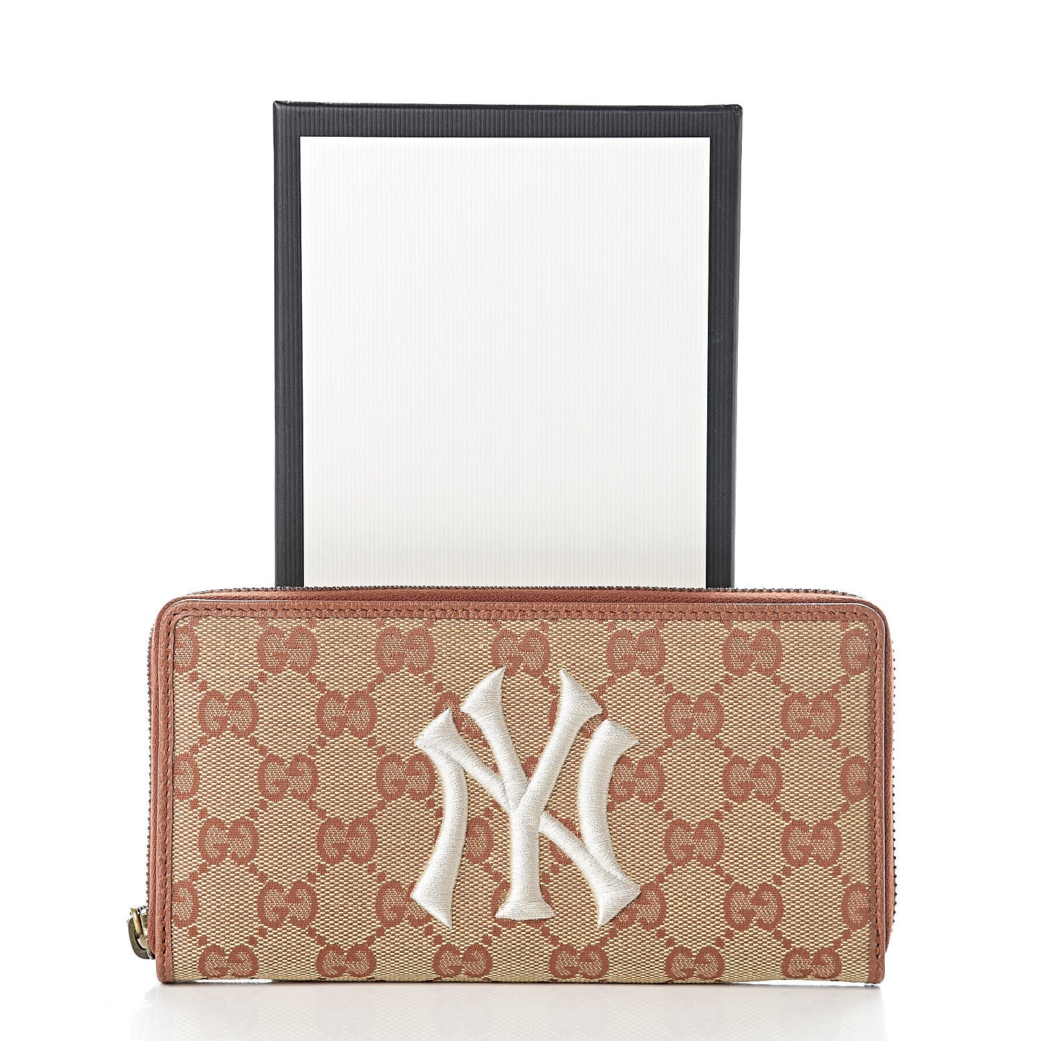 Gucci X MLB GG Monogram NY Yankees Zip Around Wallet Beige Ruggine Ivory 7 of 7