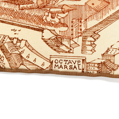 Hermes Silk Twill La Cite Cavaliere Scarf 90 Creme Camel Tabac 4 of 5