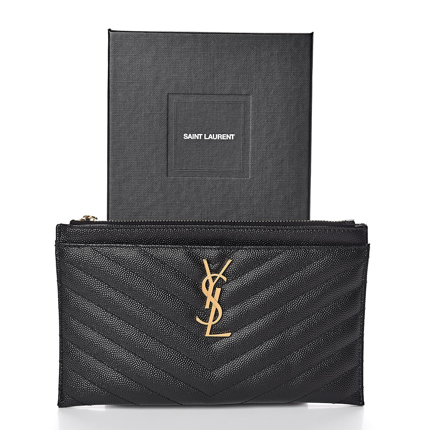 Saint Laurent Grain De Poudre Chevron Monogram Bill Pouch Black 8 of 8