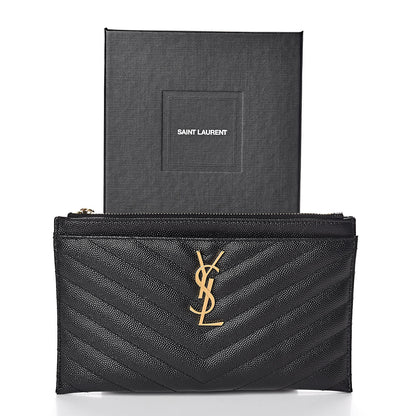 Saint Laurent Grain De Poudre Chevron Monogram Bill Pouch Black 8 of 8