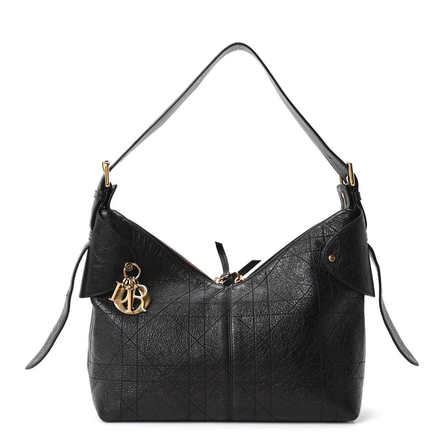 Grained Calfskin Flat Macrocannage Medium Voyage Bag Black