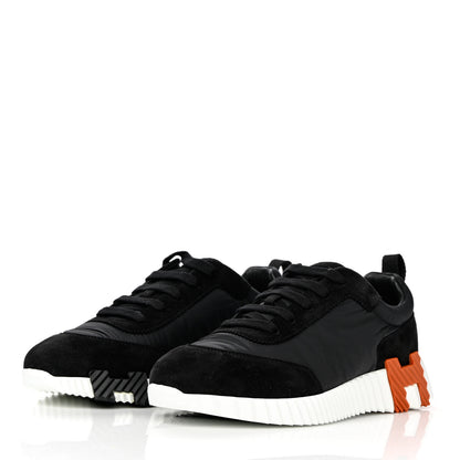 Hermes Parachute Fabric Suede Goatskin Bouncing Sneakers 38.5 Black Orange 3 of 8