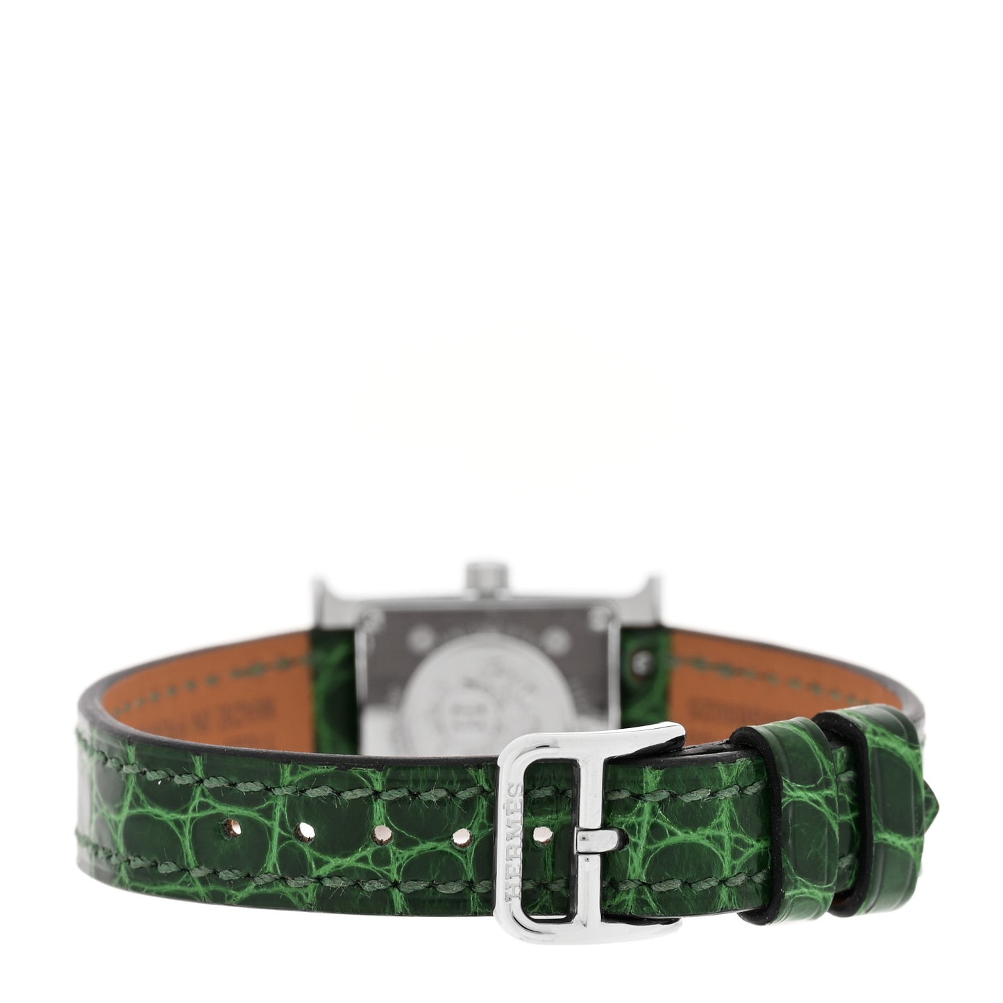 Stainless Steel Alligator Diamond Bezel Mother of Pearl 17.2mm Heure H Hour Quartz Watch Vert Moyen