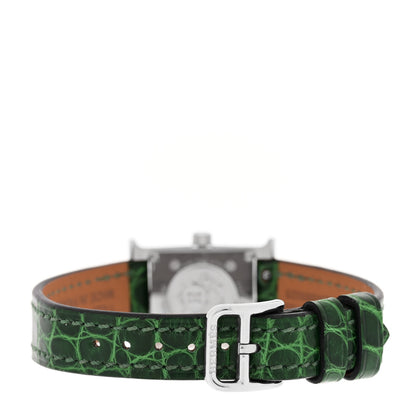 Hermes Stainless Steel Alligator Diamond Bezel Mother of Pearl 17.2mm Heure H Hour Quartz Watch Vert Moyen 3 of 5