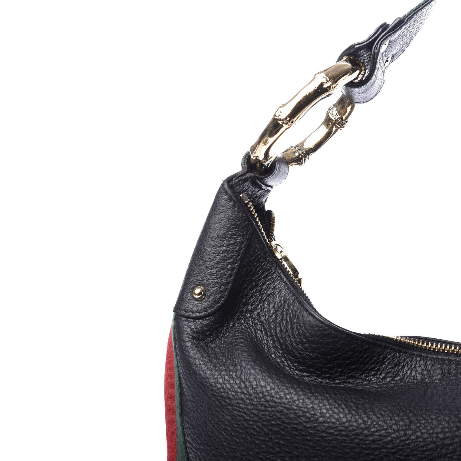 Gucci Pebbled Calfskin Web Bamboo Ring Hobo Black 10 of 11