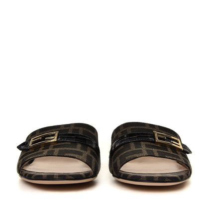 Fendi Jacquard Calfskin FF Crocodile Embossed Promenade Slide Sandals 36.5 Tobacco Moro Black 8 of 14