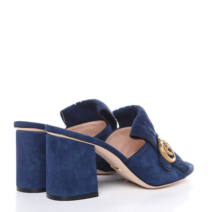 Gucci Kid Scamosciato GG Marmont Fringe 75mm Slide Sandals 38.5 Blue Ink 4 of 7