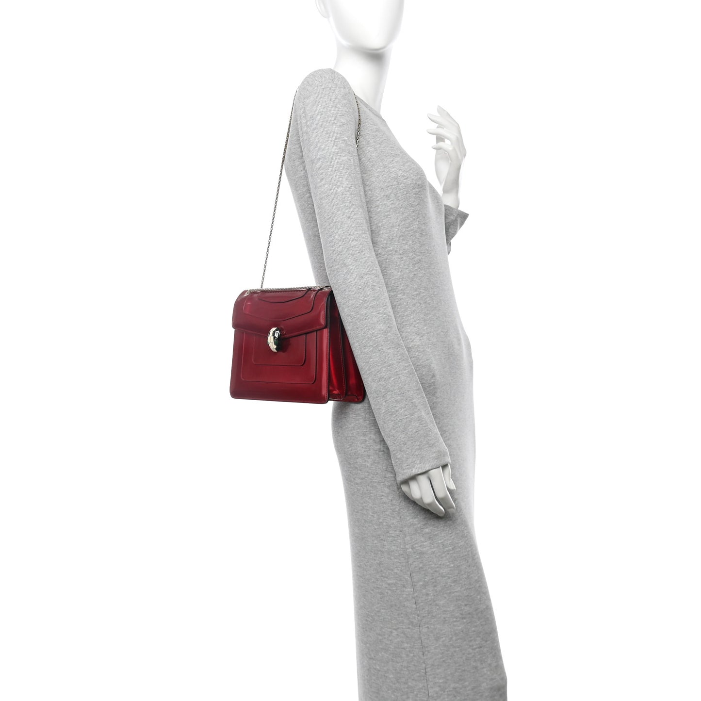 Metallic Calfskin Serpenti Forever Shoulder Bag Red