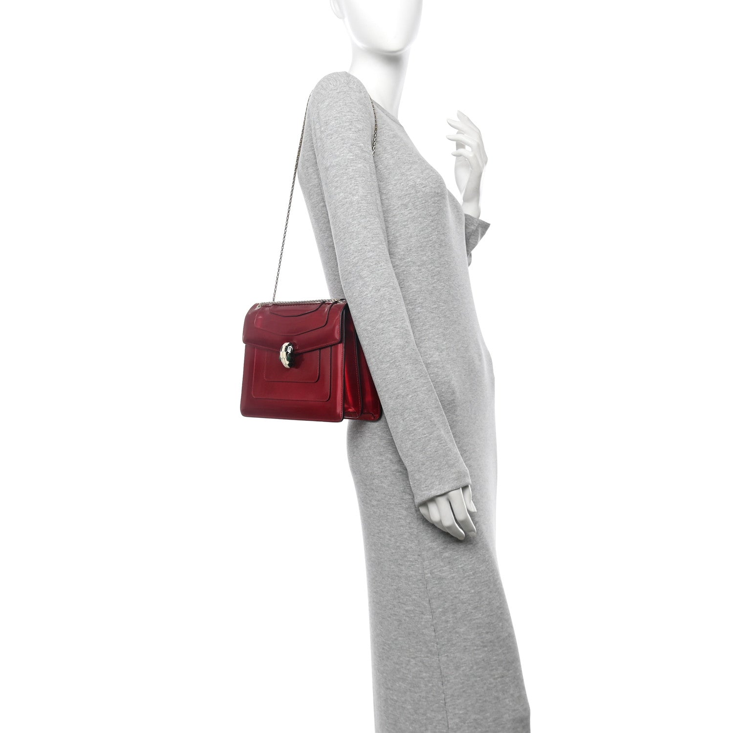 Bulgari Metallic Calfskin Serpenti Forever Shoulder Bag Red 2 of 10