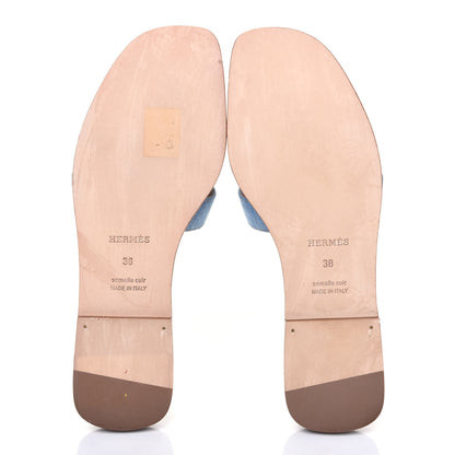 Hermes Denim Canvas Oran Sandals 38 Bleu Clair 5 of 11