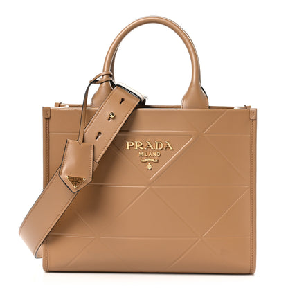 Prada Soft Calfskin Triangolo Symbole Embossed Mini Tote Caramel 1 of 9