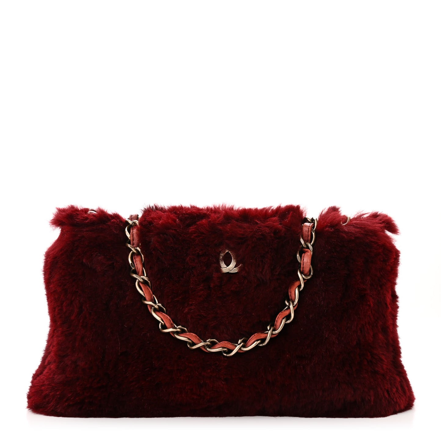 Rabbit Fur Shoulder Bag Burgundy