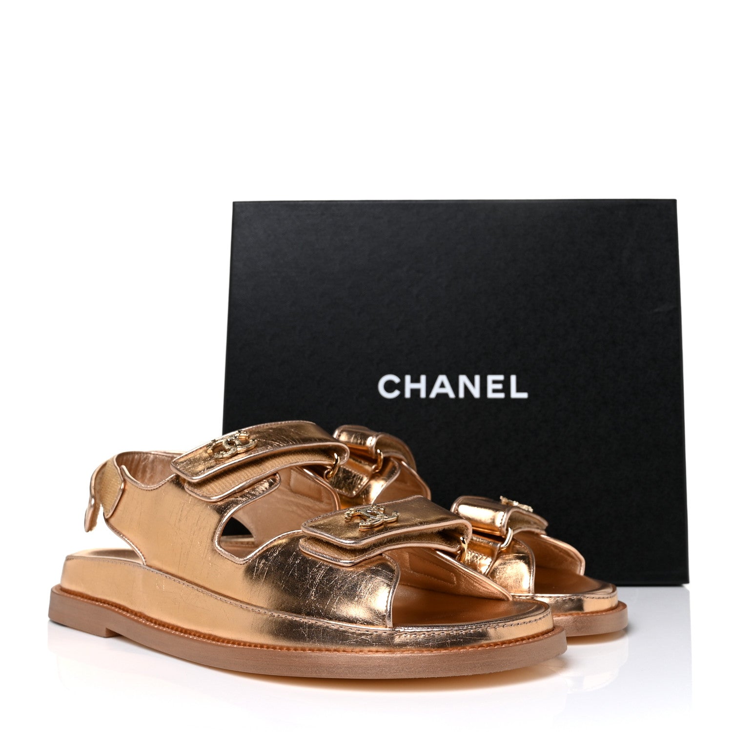 Chanel Metallic Laminated Calfskin Velcro Dad Sandals 41 Golden 9 of 9
