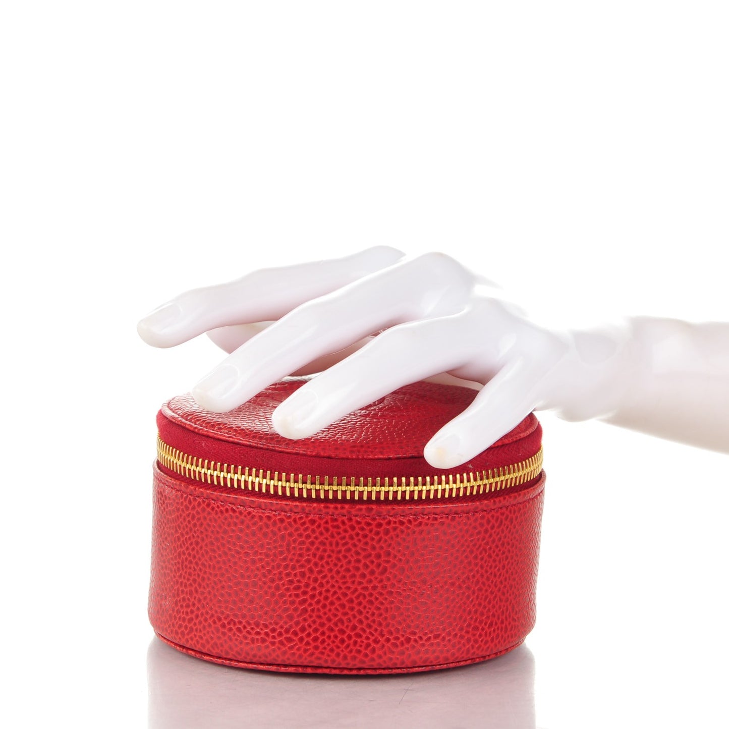 Caviar Round Jewelry Travel Case Red