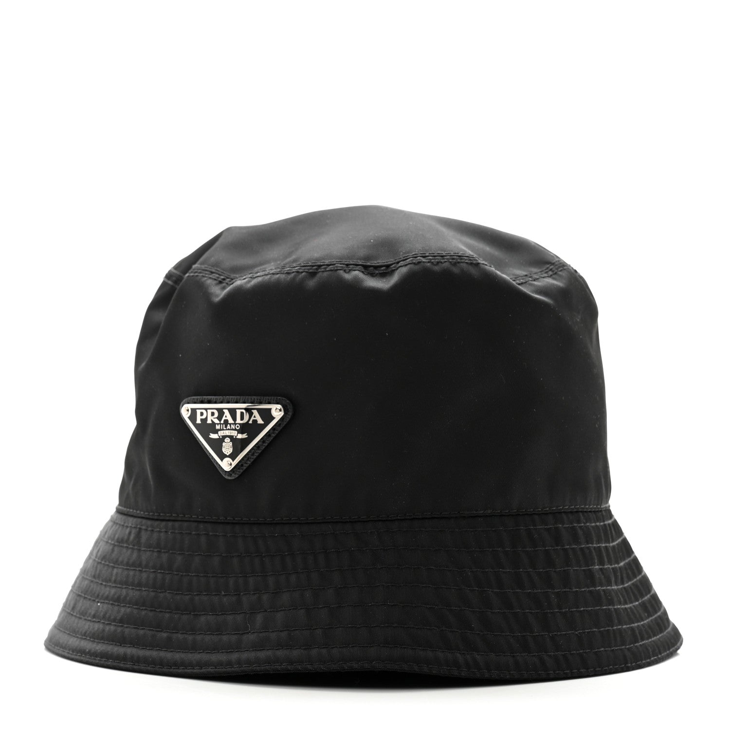 Prada Re-Nylon Metal Triangle Logo Womens Bucket Hat S Black 1 of 10