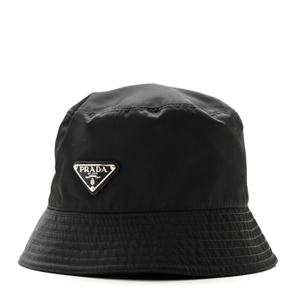 Prada Re-Nylon Metal Triangle Logo Womens Bucket Hat S Black 1 of 10