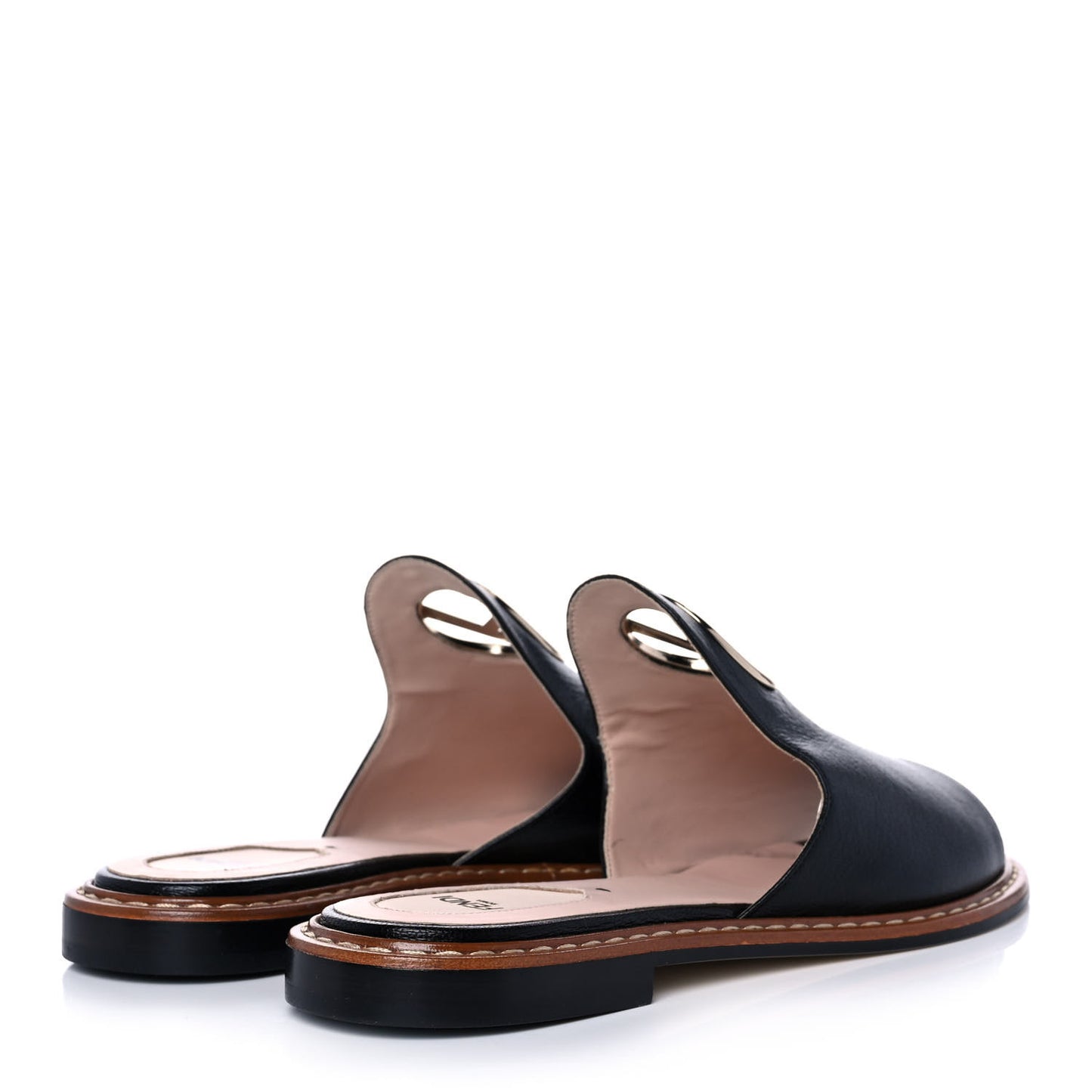 Calfskin F is Fendi Flat Mules 37 Black