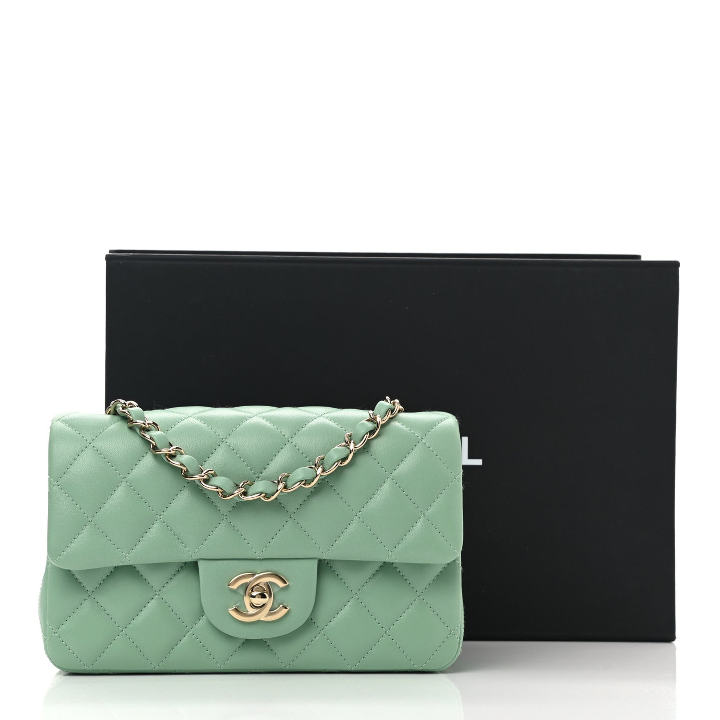 Lambskin Quilted Mini Rectangular Flap Light Green
