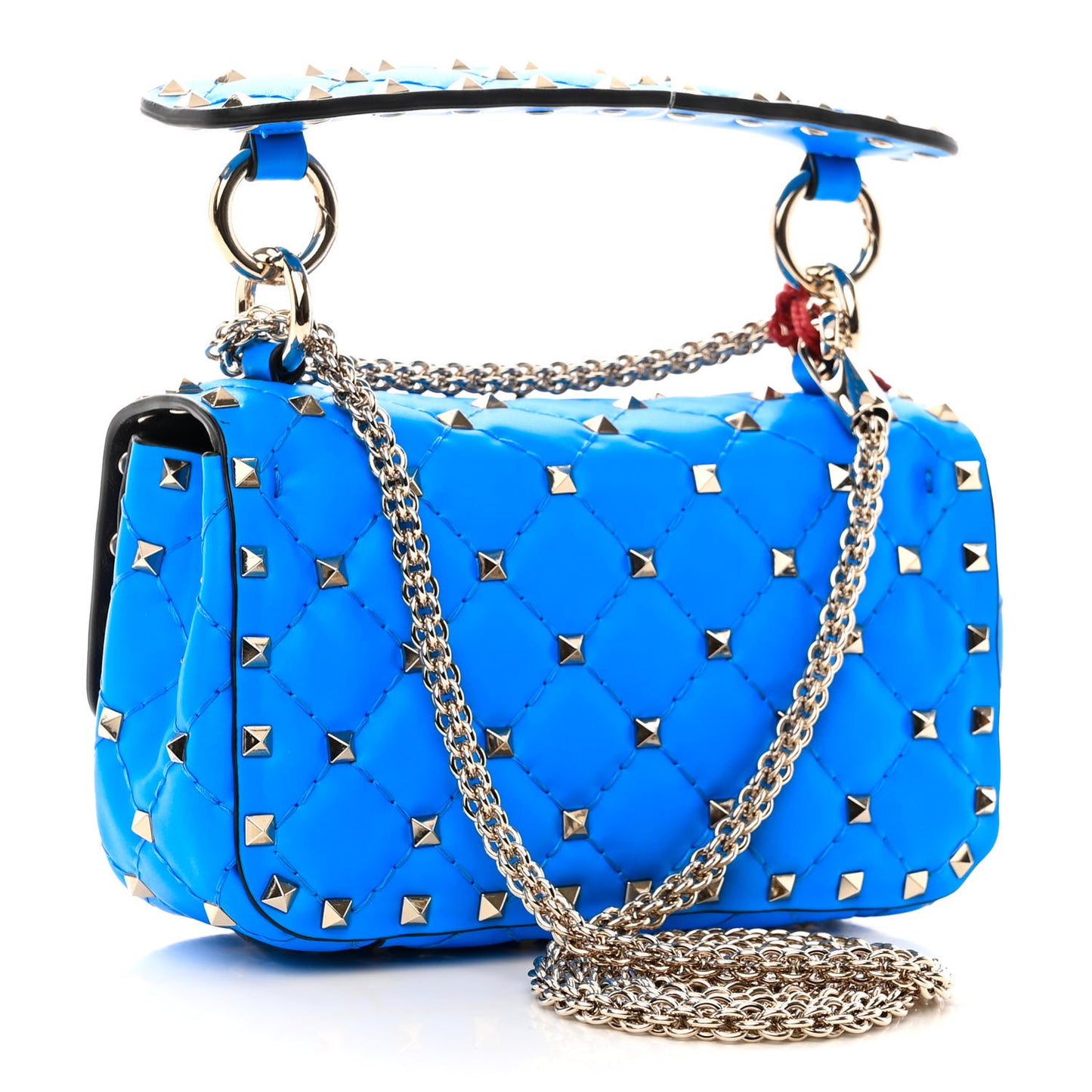 Calfskin Mini Rockstud Spike Shoulder Bag Azzurro Fluo