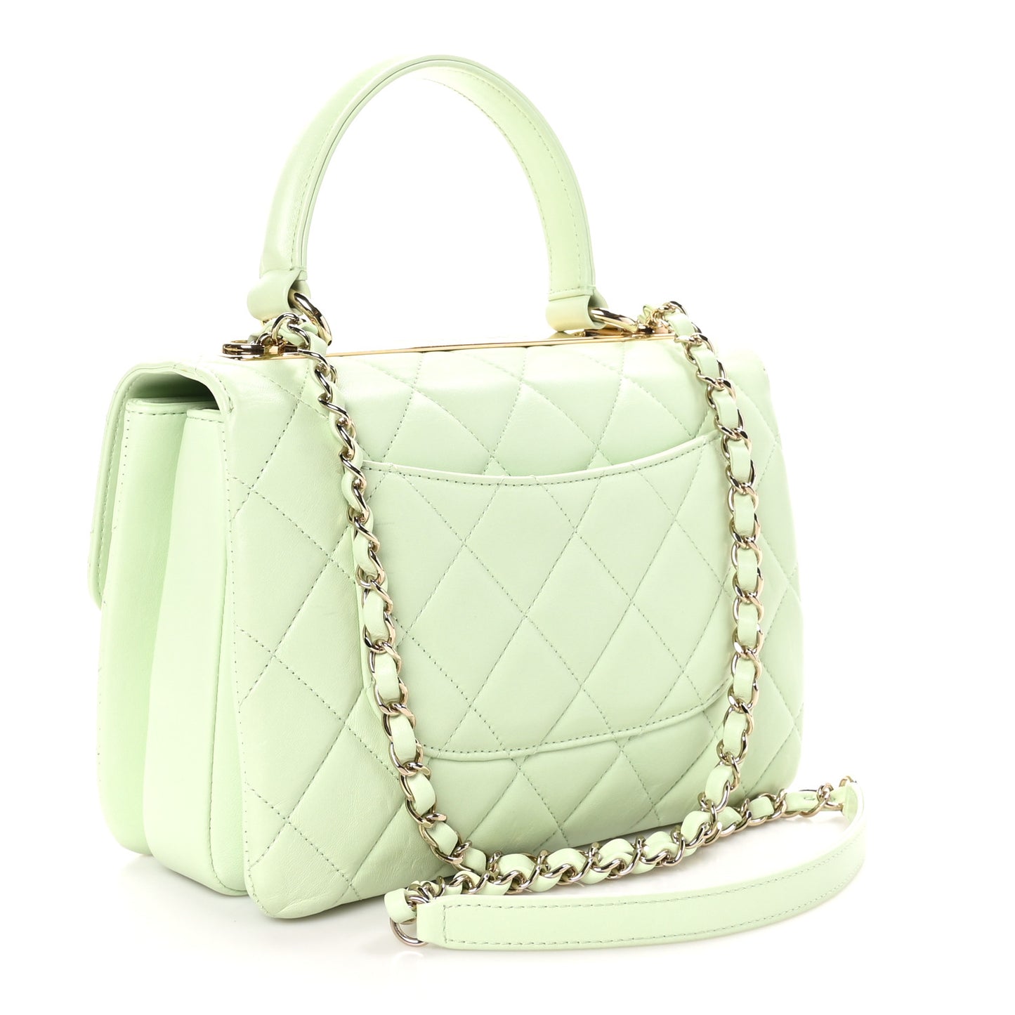 Lambskin Quilted Small Trendy CC Flap Dual Handle Bag Light Green